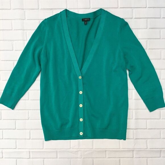 Talbots teal green cardigan with 3/4 sleeves | SP - Picture 4 of 6